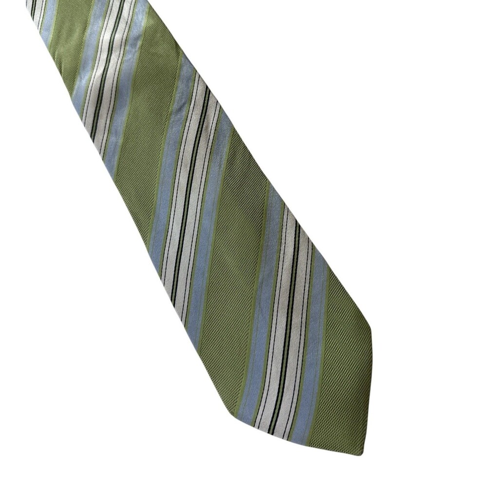 Massimo Bizzocchi Tie Mens Green Blue Striped All Silk Made In Italy Classic